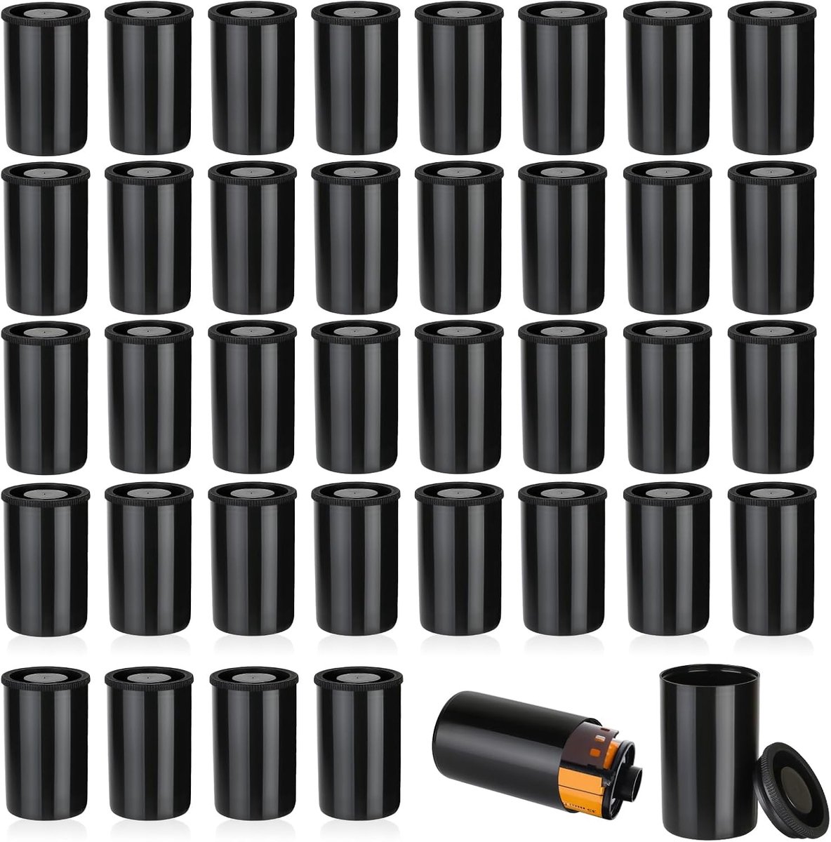 36 stuks filmbussen met deksel, filmbussen filmbussen, filmbussen plastic bus, plastic filmbussen waterdicht voor opslag, kleine onderdelen filmbus (32mm zwart)