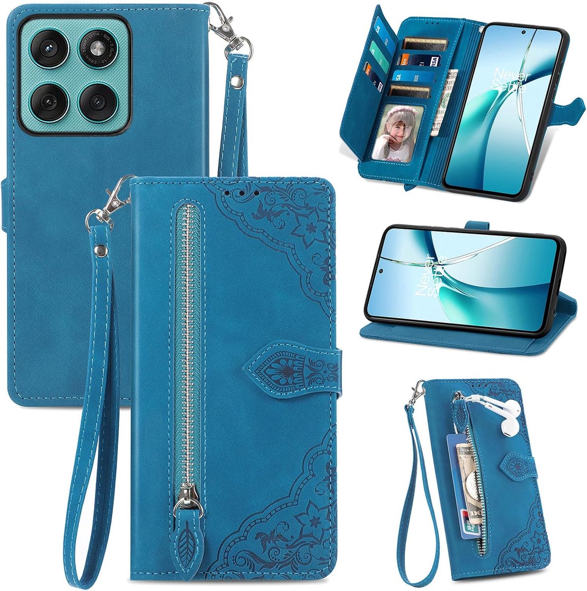 Lederen Portemonnee met Stand voor Motorola Edge 60 Fusion, Blauw