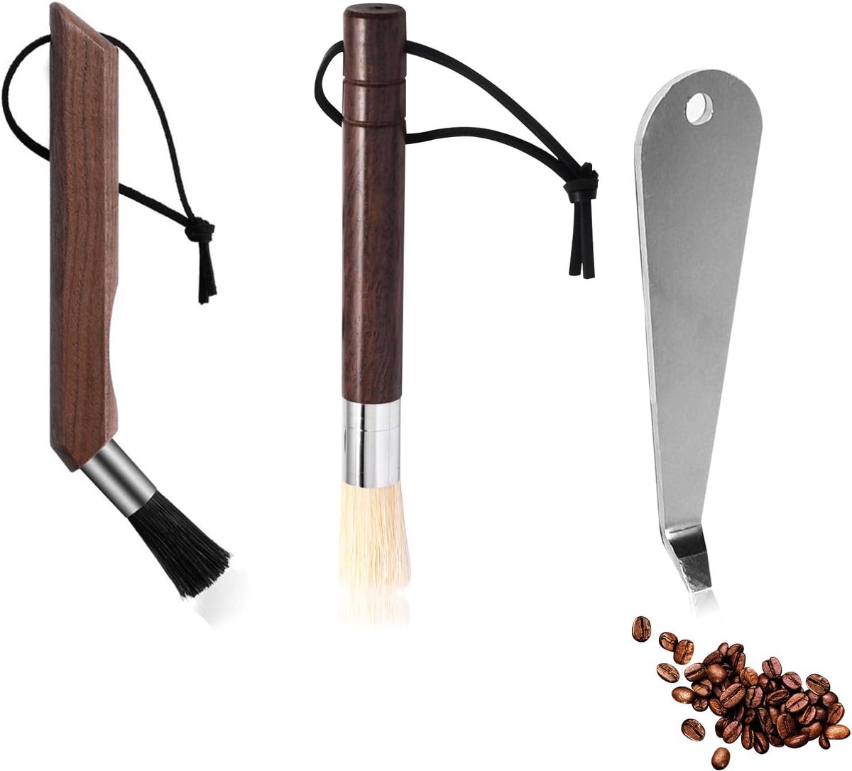 Borstels set, Barista-penseel reinigingsborstel koffiepinsel koffiefilter koffiepinsel Espressomachine-accessoires houder verwijderaar natuurlijke borstels met walnoot