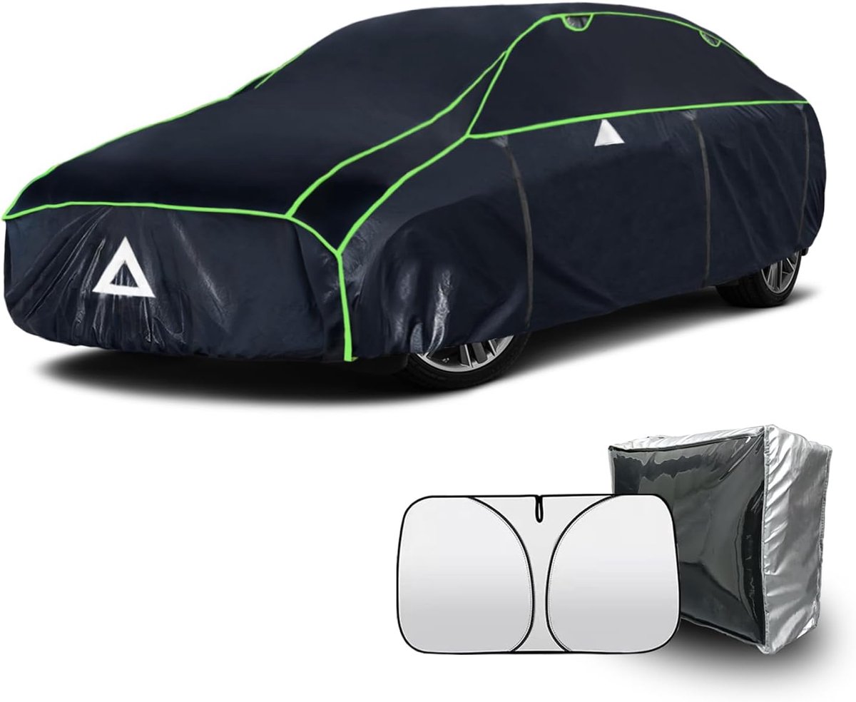 Hagelbeschermingszeil, autoafdekking, autoafdekking met aparte zonneklep, afdekzeil voor hagel-, zon- en regenbescherming, volledige garage voor sedan, 490 tot 530 cm