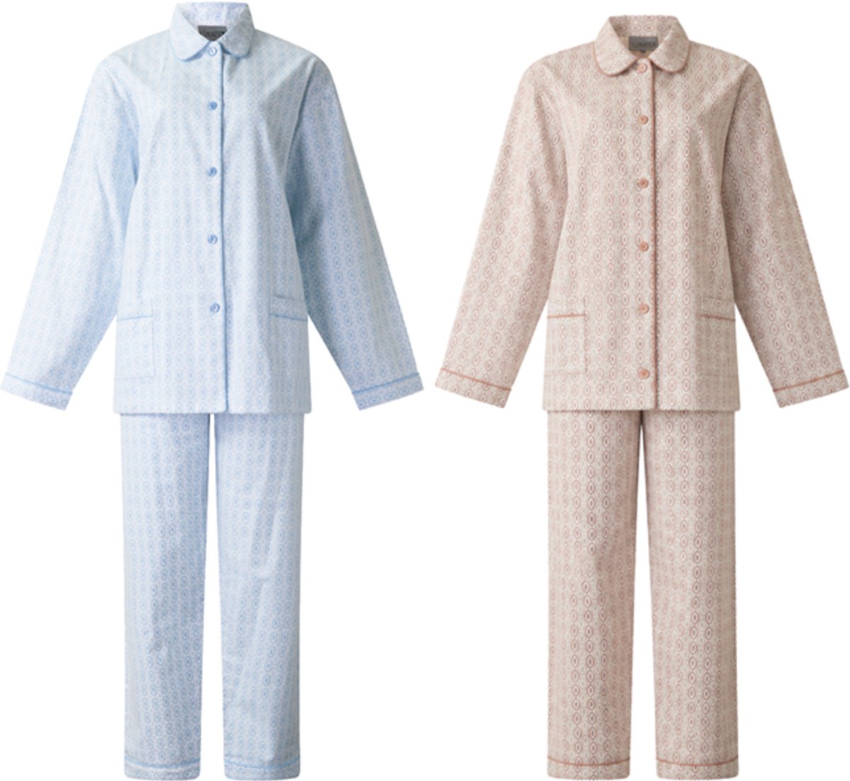 Lunatex 2 dames winter pyjama's 641186 - warm flanel - blauw en roze 2-Pak