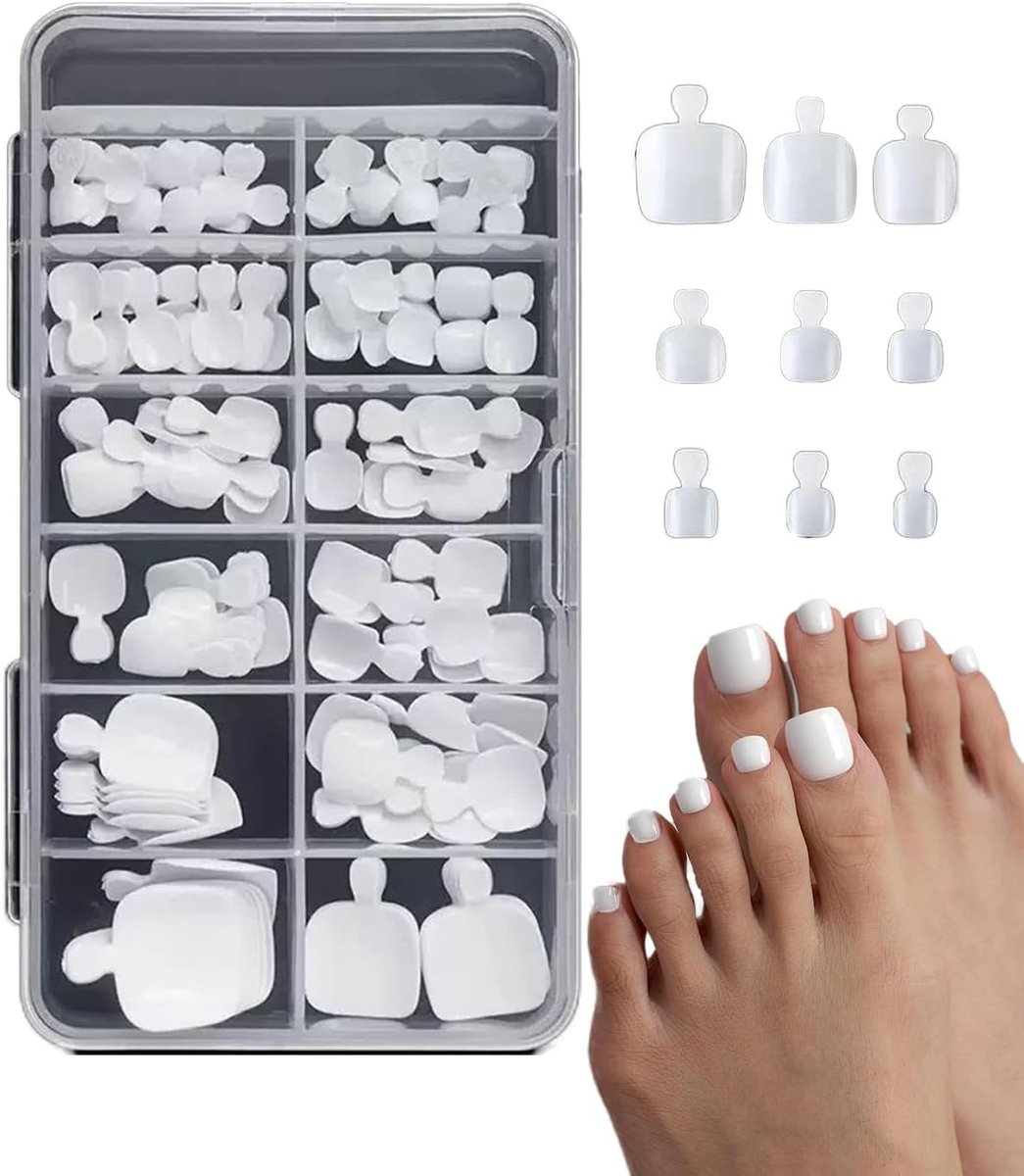 120 stuks teennagels om op te plakken, kunstmatige teennagels om op te plakken kit, nageltips, Frans natuurlijk kunstmatig tenennagels om op te plakken, voor nail art DIY (wit)