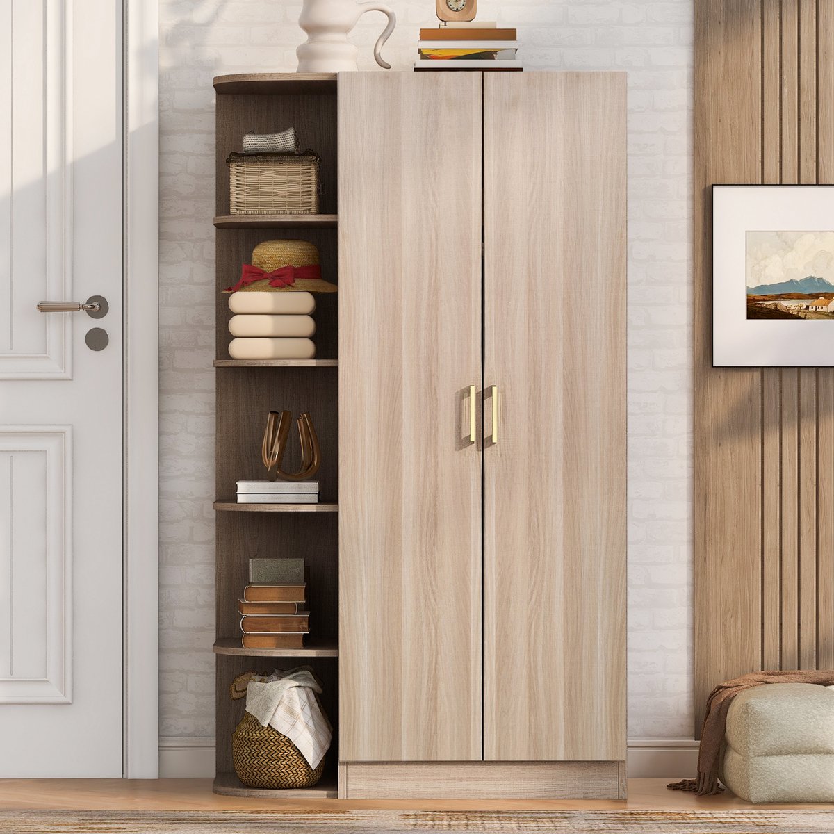 VVBV Kledingkast 90x55x170 cm – Opbergruimte, Lades en Legplanken – Modern Design – Krasbestendig – Voor Woonkamer – Voor Slaapkamer – Natuurlijk Hout Naturel