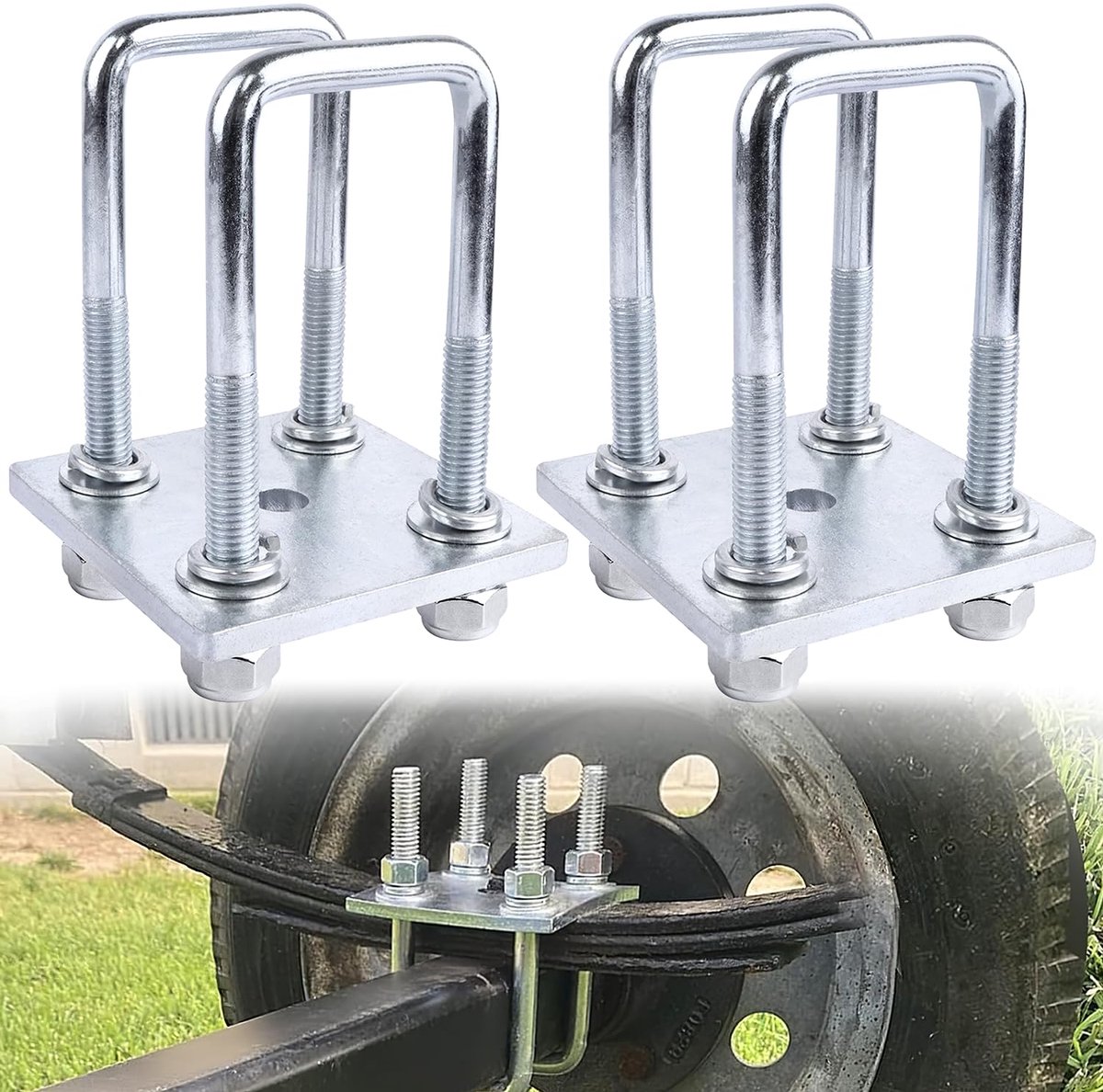 U-schroef beugelschroef met schroefdraad M12 50 x 130 mm 2 sets vierkante U-bouten voor bootaanhangers, hoogwaardig staal, beugelbouten voor auto slepen, scheepsreparatie