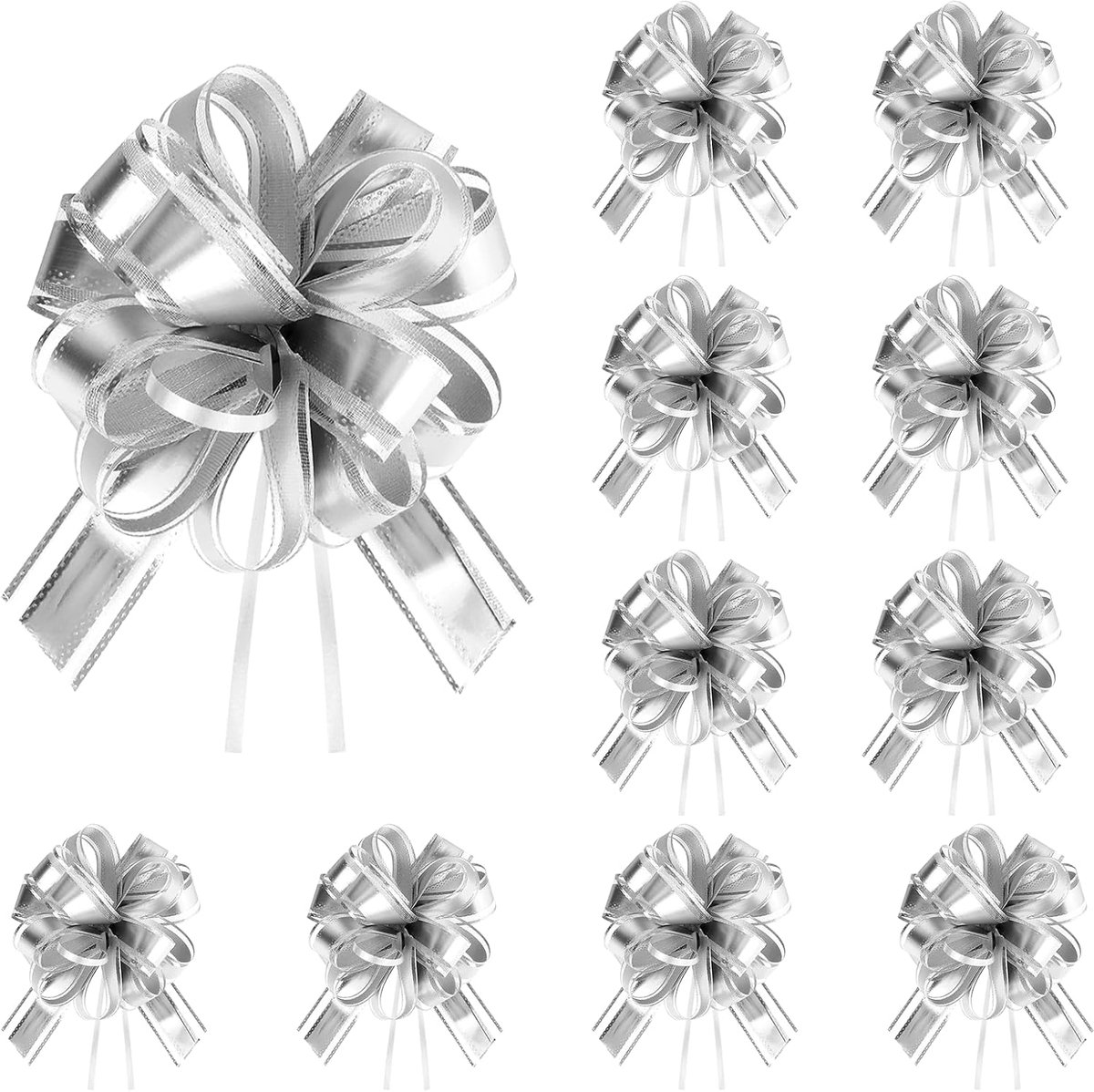 Strikken, 18 cm, cadeaulint, zilver, strik, suikerzakje voor knutselwerk, verpakkingen, bruiloften, verjaardagscadeaus, Kerstmis