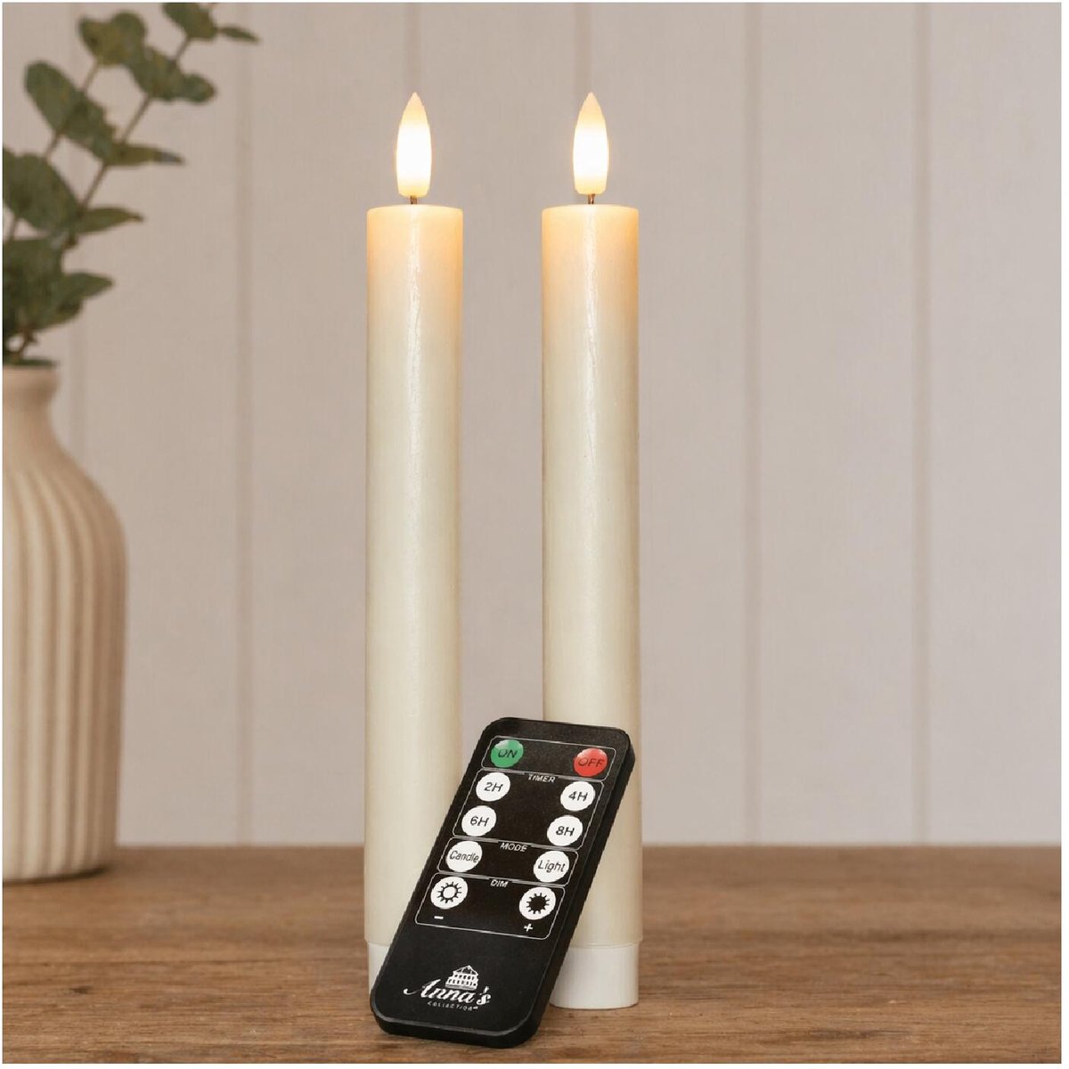 Anna's Collection LED dinerkaarsen - USB oplaadbaar - 2x st - wit - 23 cm - afstandsbediening
