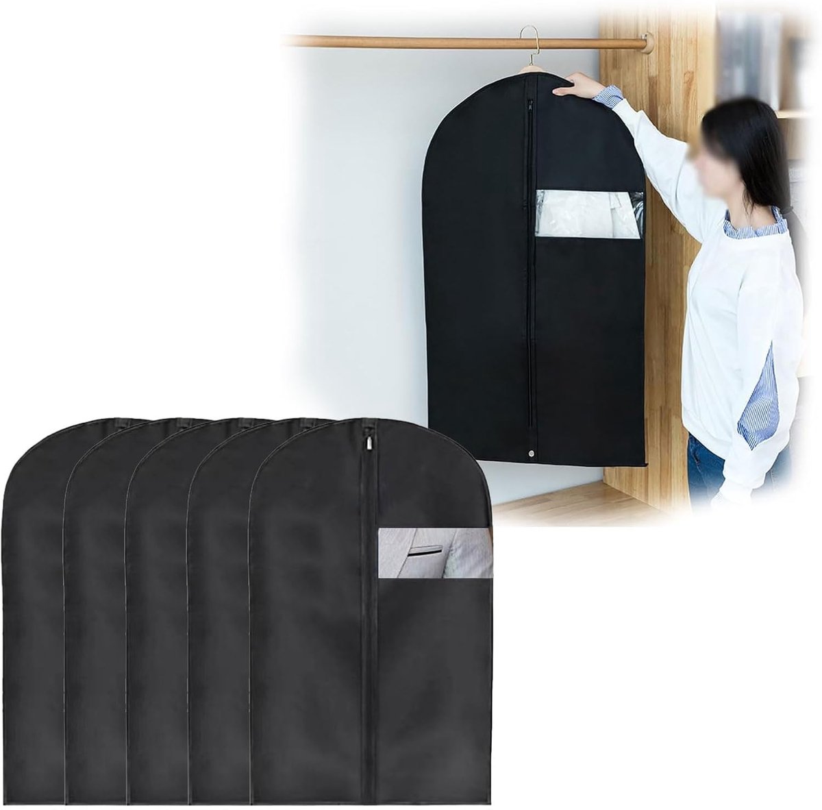 Pak tassen voor mannen 5 stuks pak covers voor mannen 120 x 60 cm kledingzakken met rits jurk tas, kleding covers, kledingstuk covers voor kleding, Effectief beschermen kleding tegen stof en