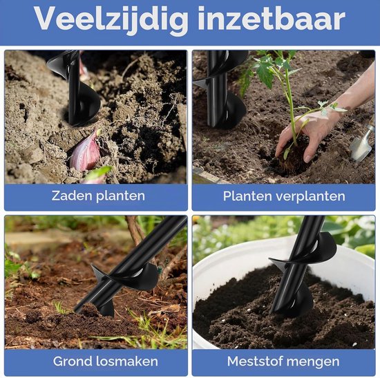 Grondboor voor accuschroevendraaier, zwart, grondboor voor boormachine, tuinboor voor het losmaken van de grond en graven van gaten in de tuinbouw (8 cm × 30 cm + 4 cm × 22 cm) — afbeelding 5