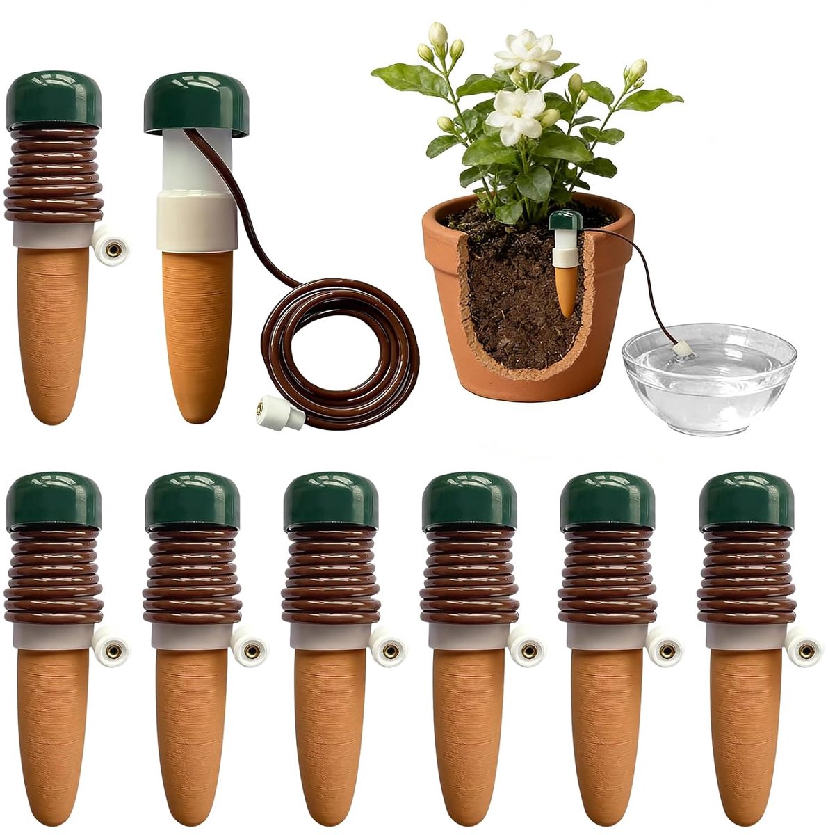 Kamerplanten waterdispenser planten - 8 stuks automatische planten irrigatie met slang, tonkege plantenirrigatie voor bloemen, potplanten op vakantie