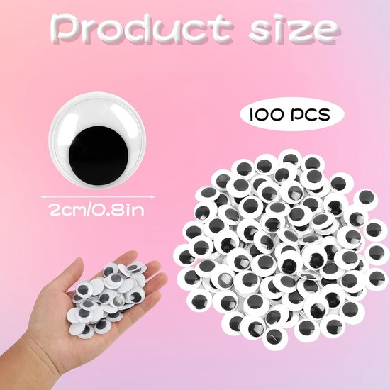Ogen, 20 mm, zelfklevend, groot, zwart en wit, knutselogen, zelfklevend voor doe-het-zelf handwerk, knutselprojecten, decoratie, poppen, scrapbooking - voor en volwassenen — afbeelding 2