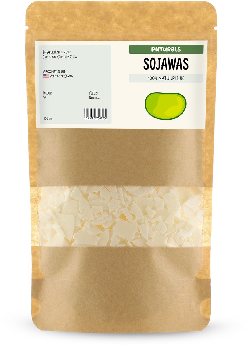 Puturals Sojawas 100% Natuurlijk - 150gr - Eco C3 en Vegan - Sojawas voor Kaarsen - Soja wax voor Cosmetica en DIY toepassingen