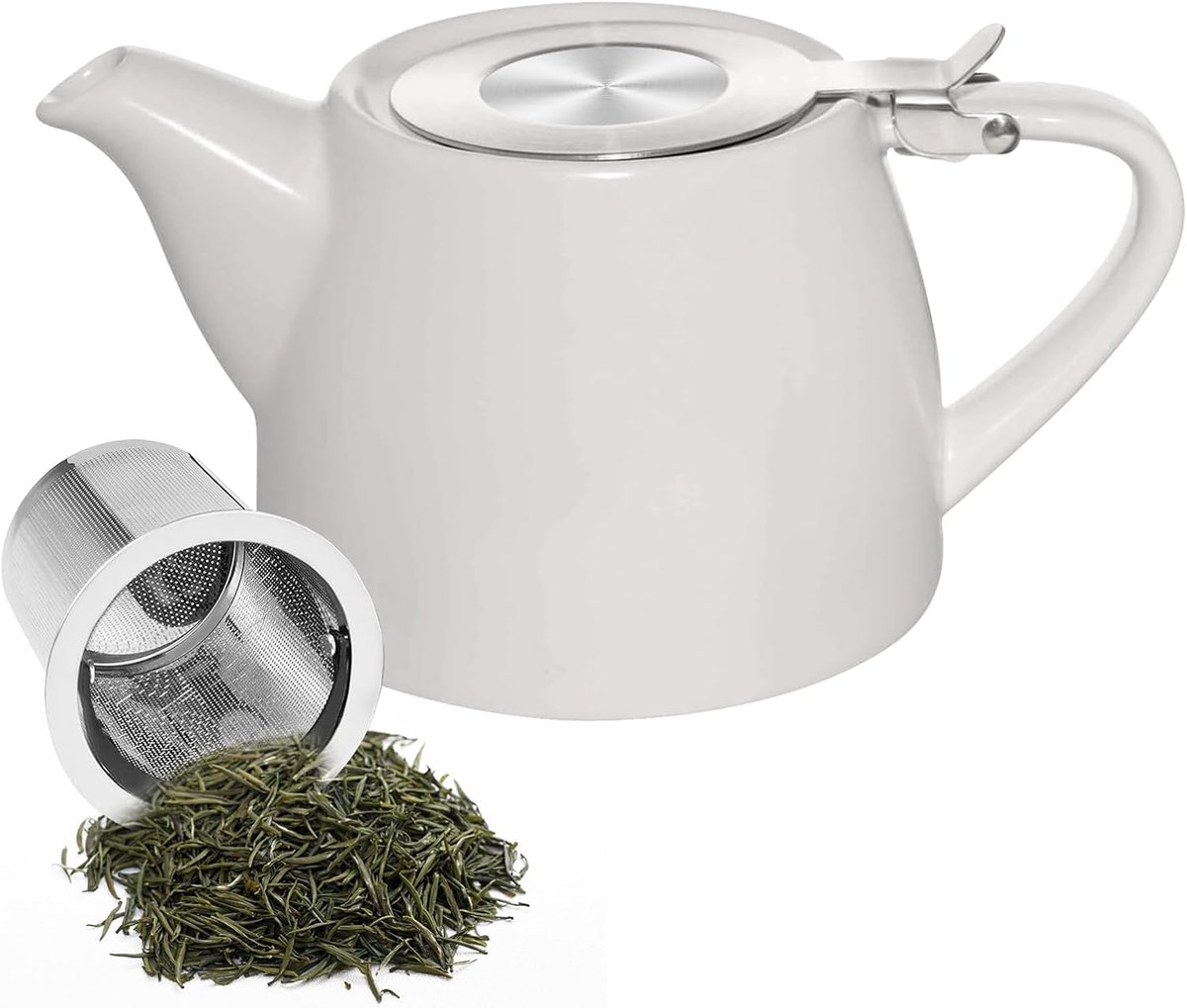 Theepot met zeef, 500 ml theepot keramiek met uitneembare roestvrijstalen theezeef, keramische theepot, roestvrij staal, fijnmazig infuser, theepot porselein voor langer theegenot