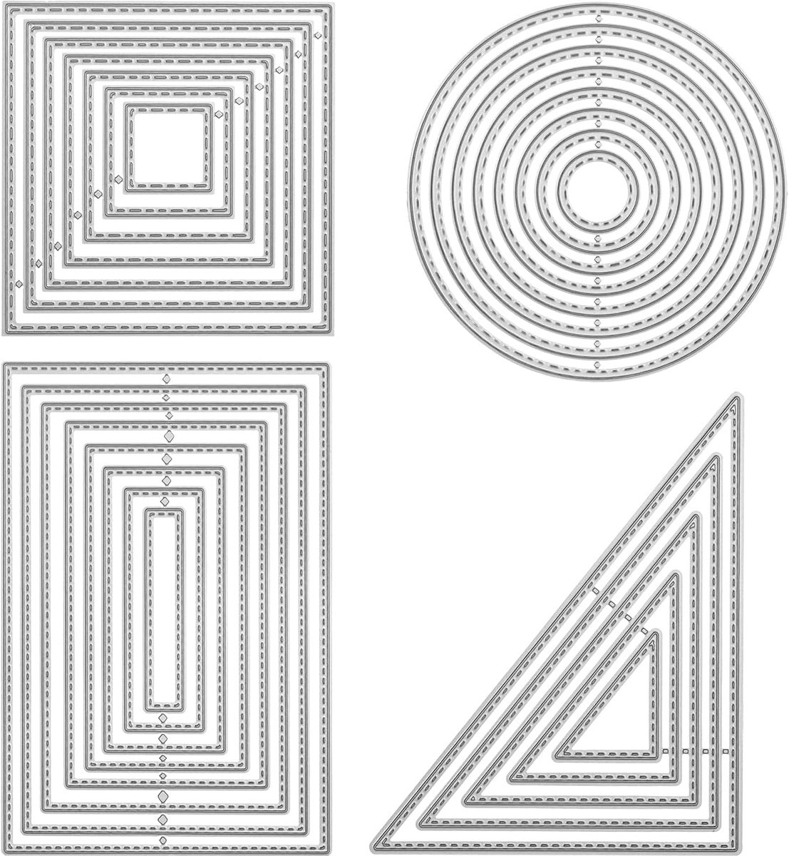 4 stuks stanssjablonen, geometrische set, stanssjablonen, vierkant, rechthoekig, cirkelvormig, driehoekig frame, vierkant, reliëfsjablonen, stempelsjablonen voor scrapbooking, album, kaarten, knutselen
