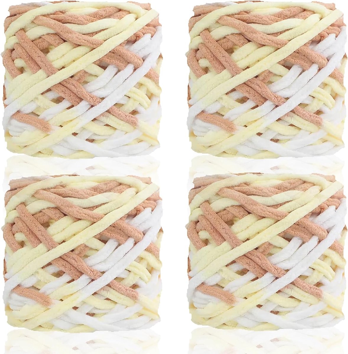 4 x 100 g chenillewol om te haken, dik garen, dikke wol voor handbreien, wollig chunky garen, kleurrijke haakwolset, breien chenillegaren, weven van sjaals, mutsen, deken