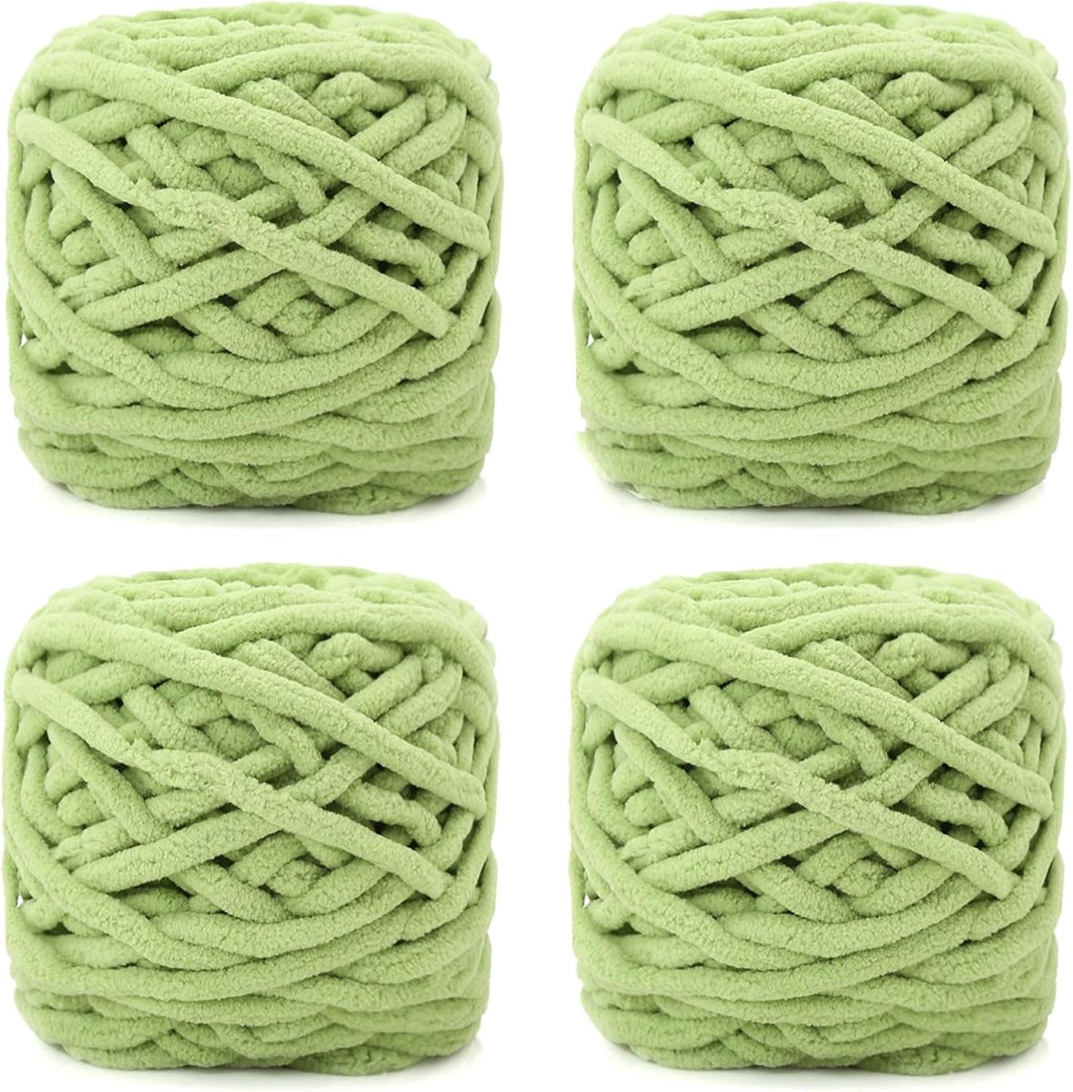Gebreide Wollen bol, 4 x 100 g, Dikke Wolbol voor Naalden 7-8 mm, Dikke Haakwol, Ideaal Voor Het Breien van Mutsen, Sjaals, Truien en Pantoffels (Erwtengroen)