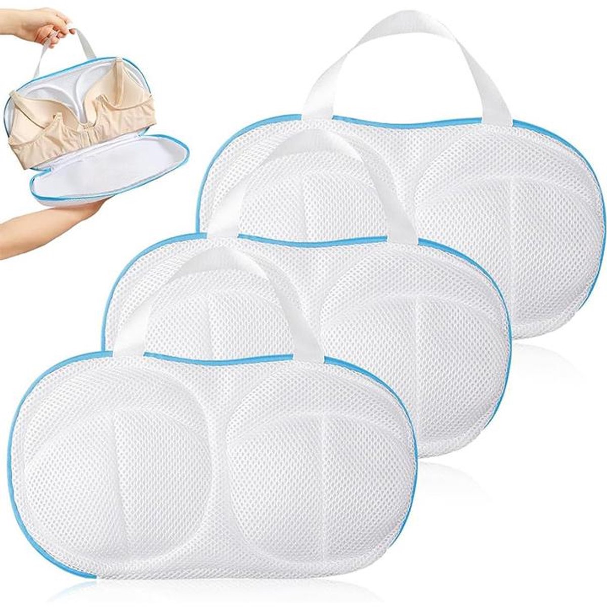 BH Waszakken - waszak - 3 stuks - 20*34 cm - mesh waszakken - wasmachine zakken - Lingerie Waszakjes met Rits - ondergoed wasnet voor dames - herbruikbare - voor intiem ondergoed - kledingbescherming - blauw