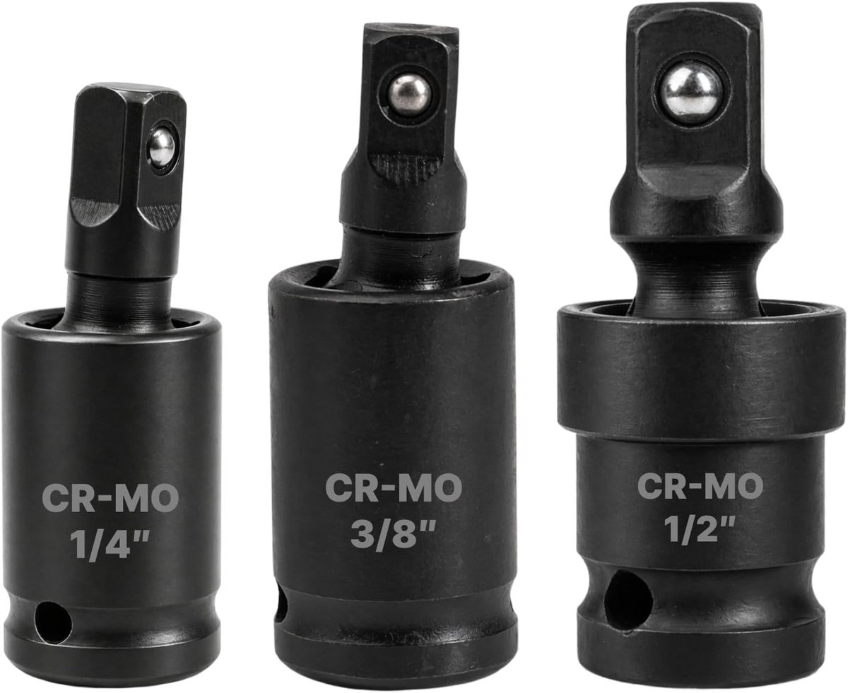 Dopsleutel 1/4 inch 6 mm 360° draaibaar van Cr-Mo staal voor impuls- of ratelsleutel, gereedschap, scharniermoer (1/4 3/8 1/2 3 stuks)