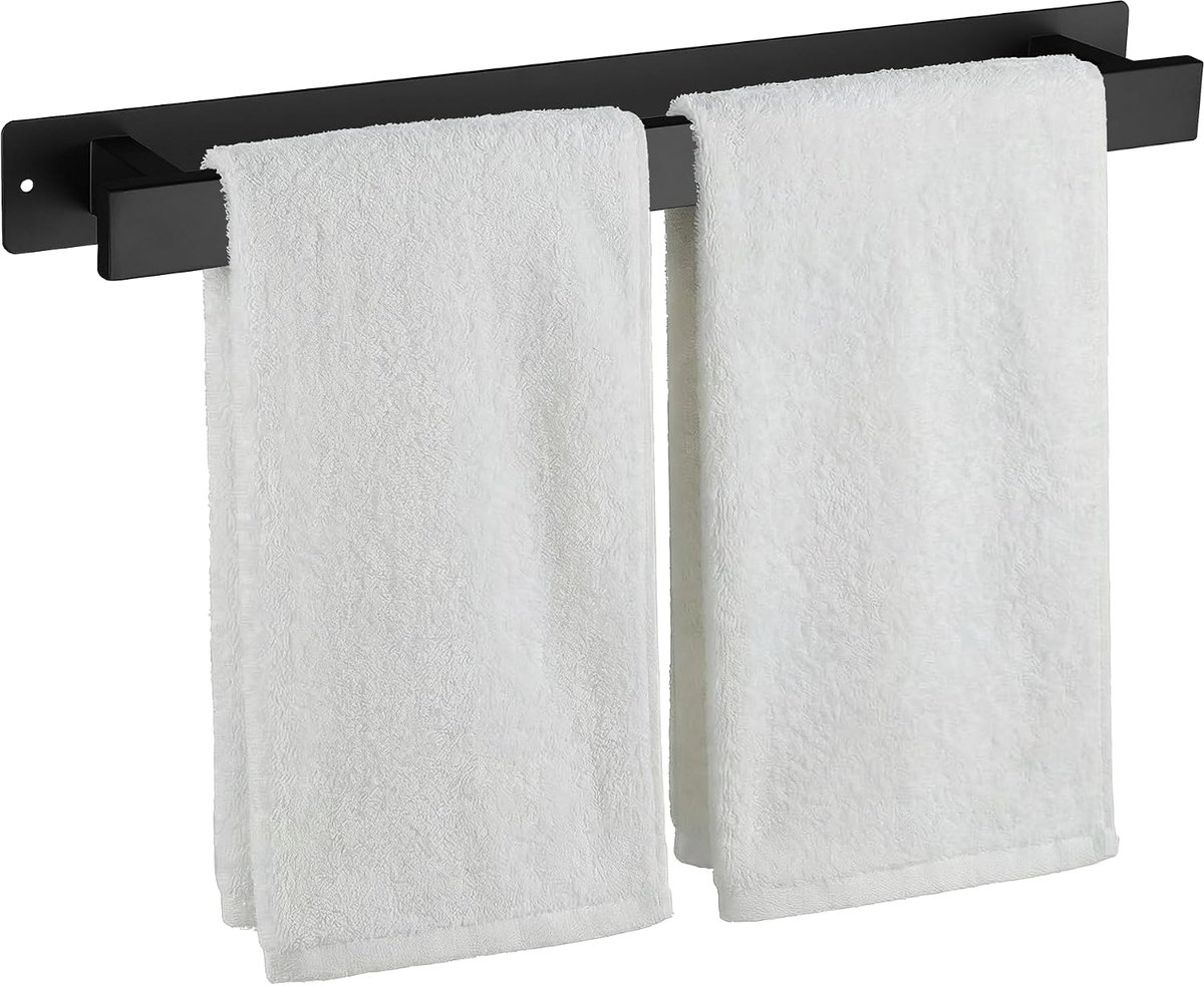 Handdoekrails, 40,6 cm roestvrijstalen handdoekstang voor grote handdoek, sterke zelfklevende/schroeven wandmontage, roestbestendig, handdoekhouder voor badkamer en keukenopslag (zwart)