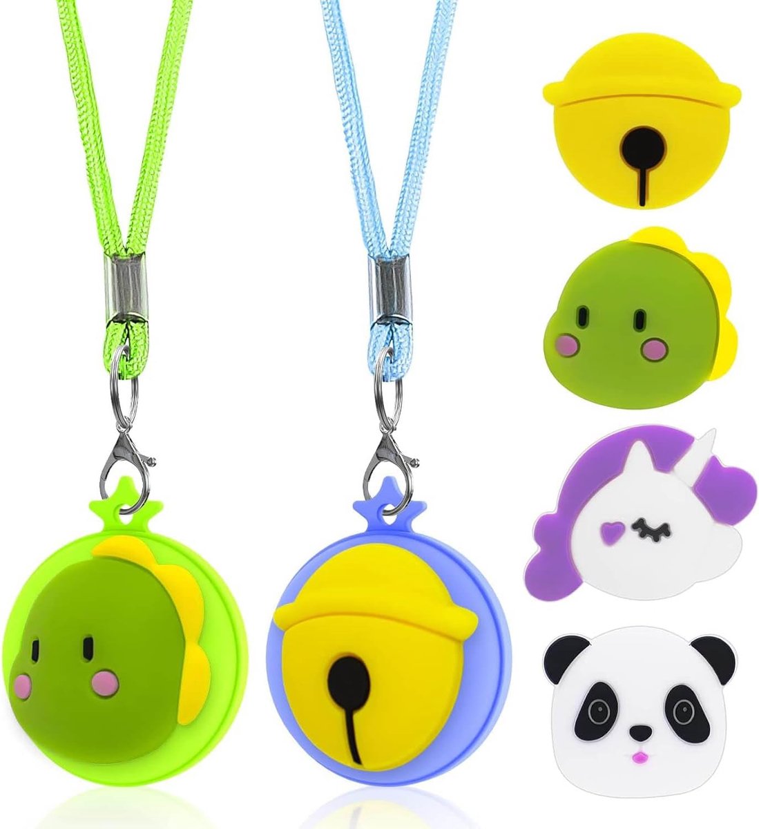 Compatibel met AirTag: AIYAAIYA leuke cartoon verstelbare lengte anti-verlies verborgen beschermhoes houder accessoires voor kinderen tieners volwassenen (blauw+groen)