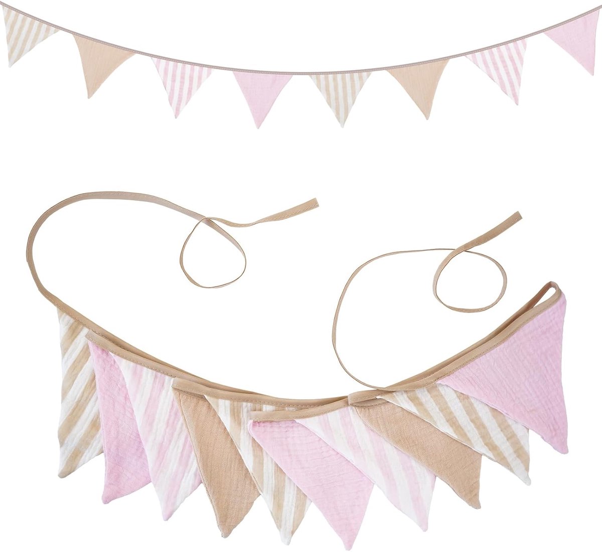 2,6 m katoenen vlaggetjesslinger met verticale strepen, dubbelzijdige slinger voor kinderkamer, babyshower, verjaardag, doop, doe-het-zelf