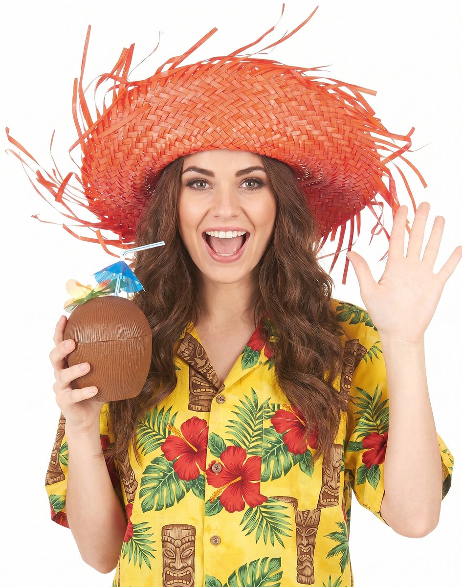 Vegaoo - Oranje Hawaii hoed voor volwassenen