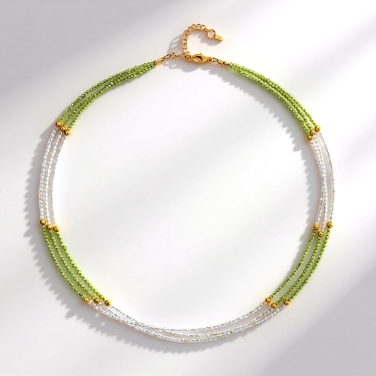 Cavill - 925 Sterling Zilveren Damesketting - Peridoot 21,7 ct, Witte Topaas 21,9 ct, Vergulde Hematiet 5,8 ct - Verstelbaar 45-50 cm