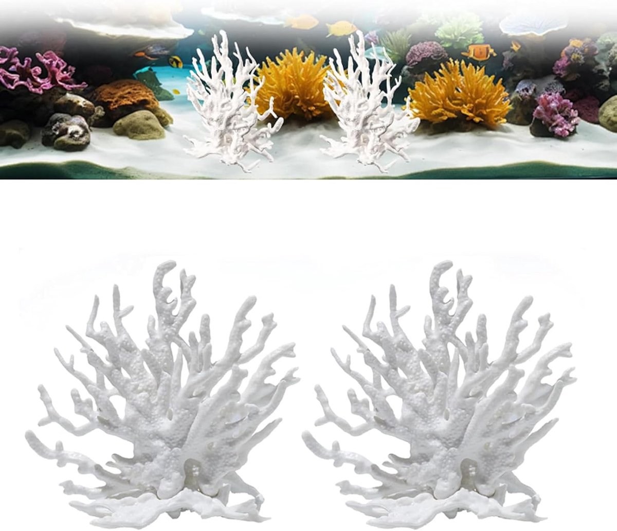 2 stuks kunstkoraal wit decoratie aquarium realistisch design kunstkoraal plant aquarium zonder vlekken 12,5 x 11,4 x 5 cm voor mini-vistank zeevivaria