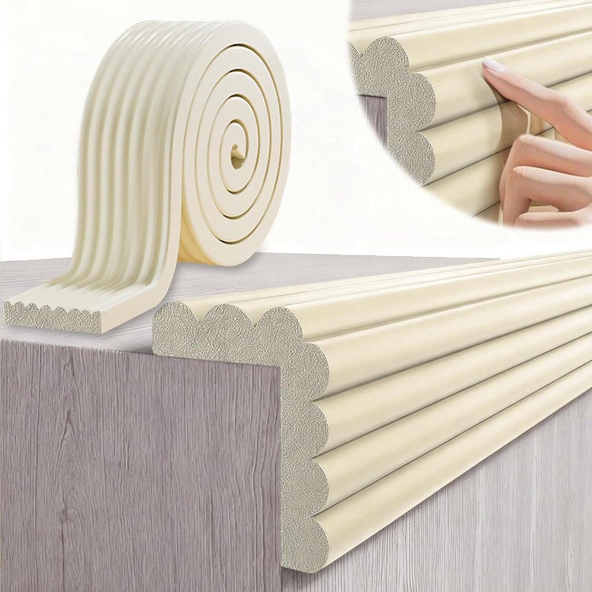 Randbescherming voor baby's, schuimrubber, tafelrandbescherming, hoeken, zelfklevend, voor kinderen, bed, vensterbank en bureau, meubels (Beige, 5M X 8CM)