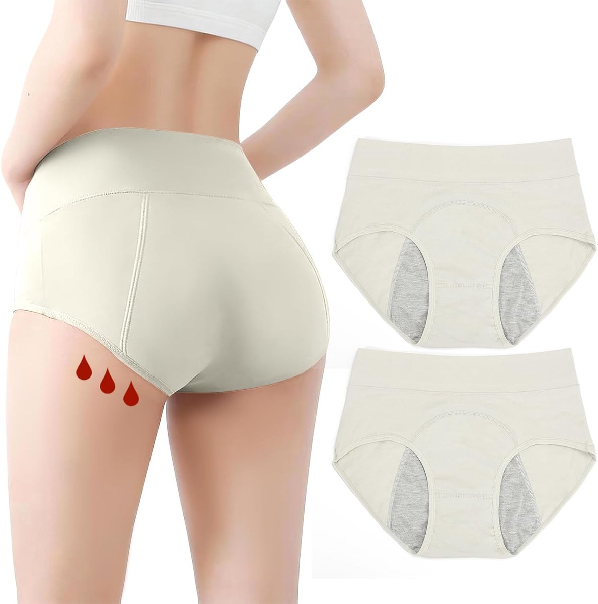 Set van 2 incontinentieslips voor dames, wasbaar, anti-urineonderbroek, voor dames, wasbaar, menstruatieondergoed met hoge absorptie, menstruatieslips (Grijs, 4XL)