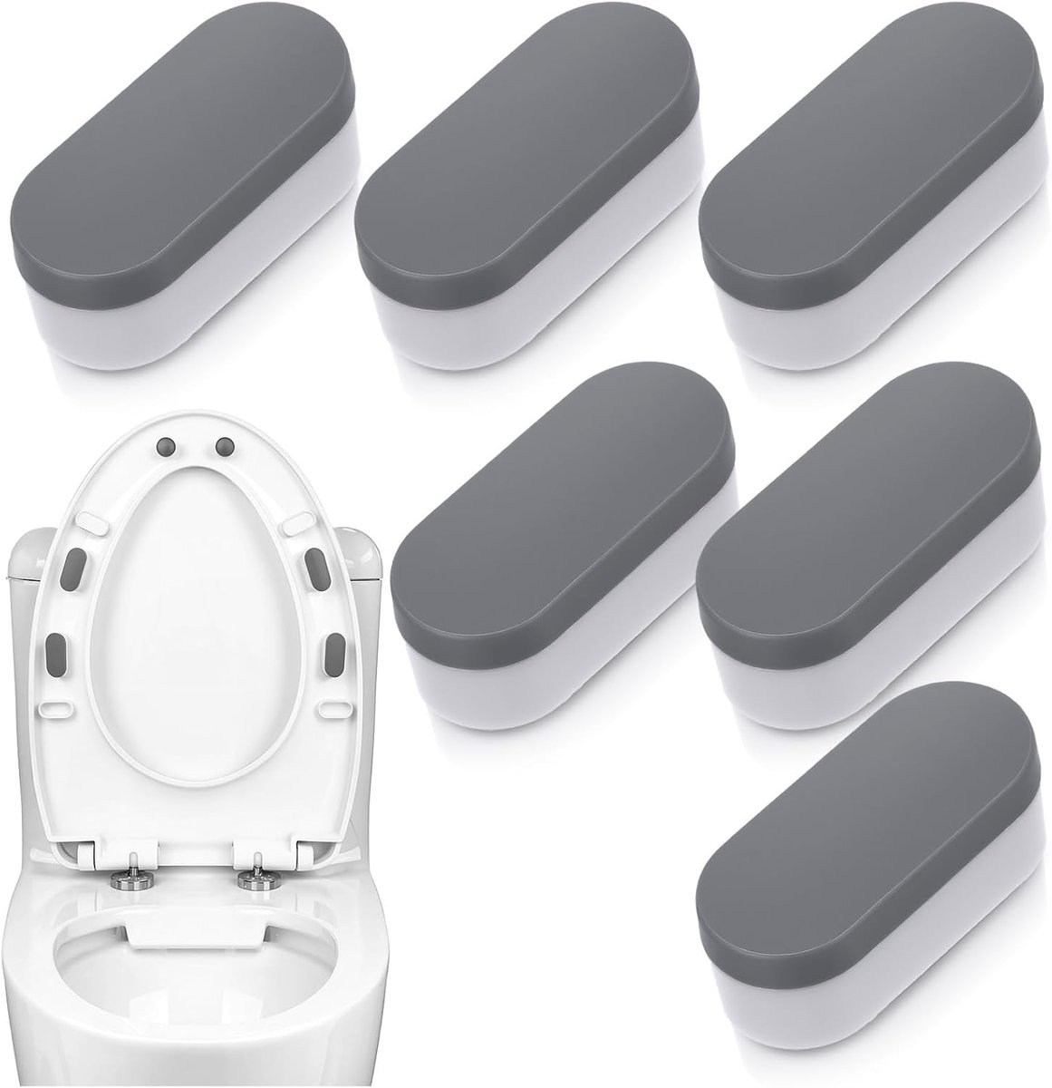 6 stuks buffers voor toiletzittingen, sterke zelfklevende toiletstoelbumpers - universele pasvorm vermindert geluid, stabilisatoren pads voor gezinnen, hotels, school (grijs)