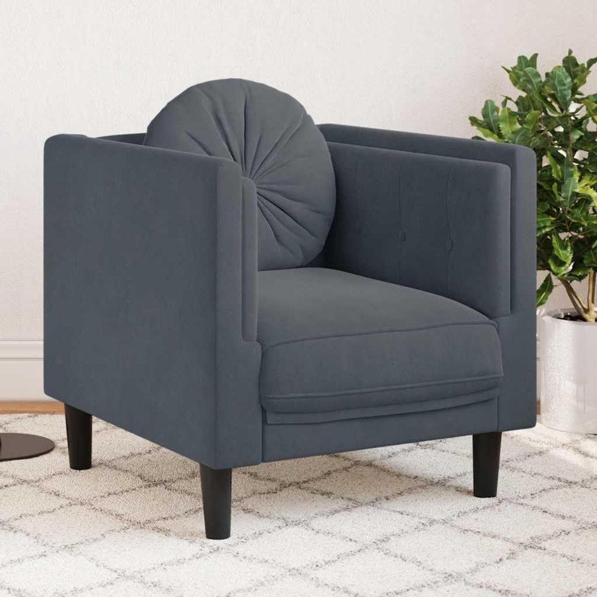 Fauteuil met donkergrijs fluweel, zachte velours fluwelen stof voor een comfortabel zitgevoel, modern design met stabiele steunpoten en dikke bekleding, luxueus