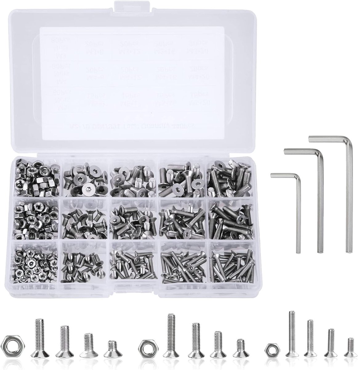 Bouten en moeren M3 M4 M5 schroeven van roestvrij staal knop zeskantkop socket assortiment set met dikke opbergdoos 440 stuks
