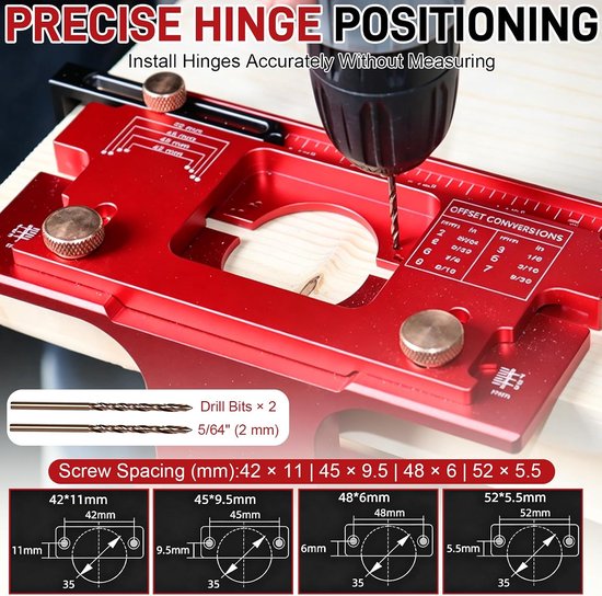 35 mm potscharnier boorsjabloon aluminium, nauwkeurig scharnier Jig — afbeelding 2