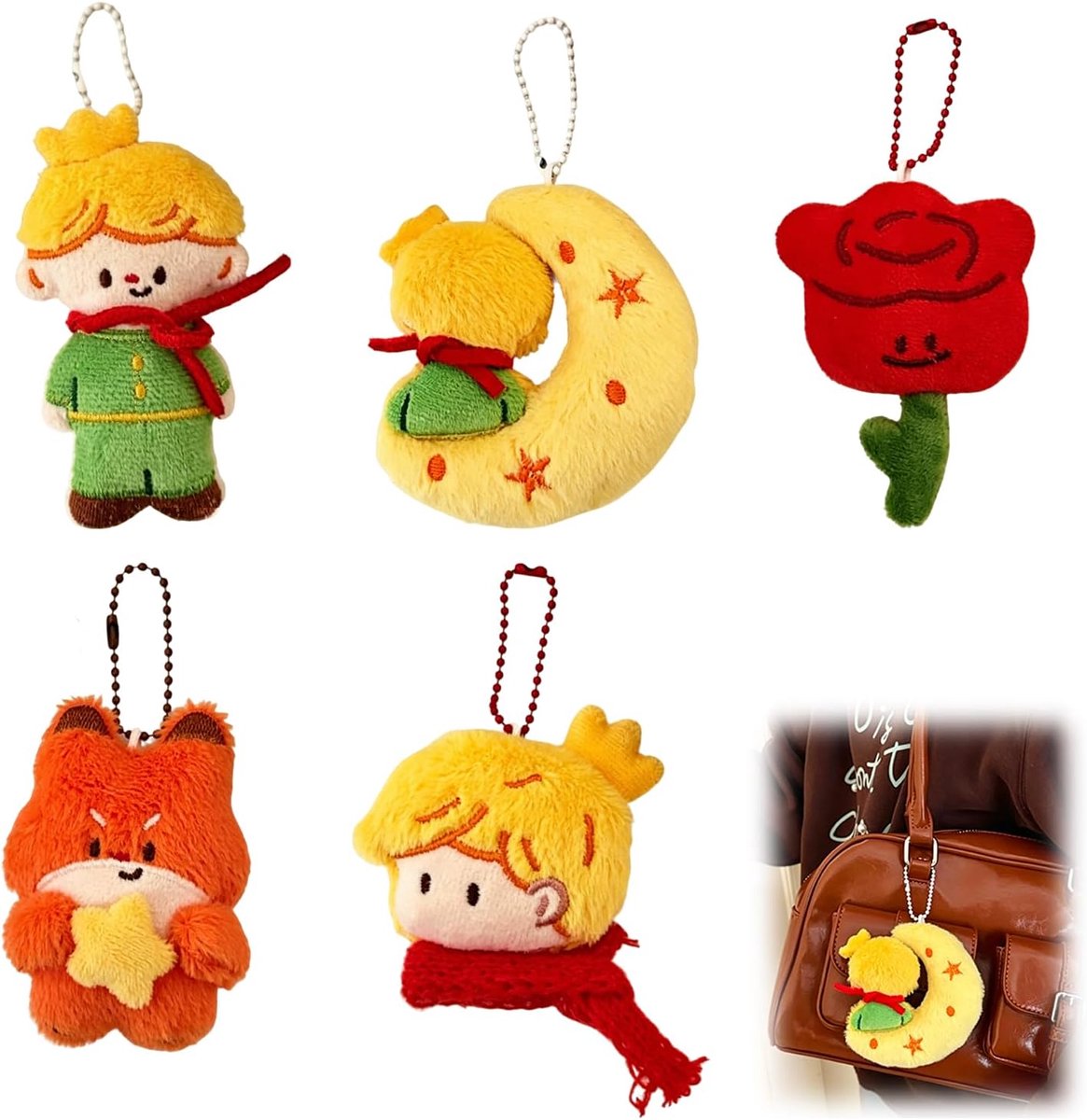 5 stuks Pluche Sleutelhanger, Kleine Prins Sleutelhanger, Leuke Poppensleutelhanger, Pluche Stof, voor Rugzak Of Tas, Sleutelhouder Voor Klein En Groot