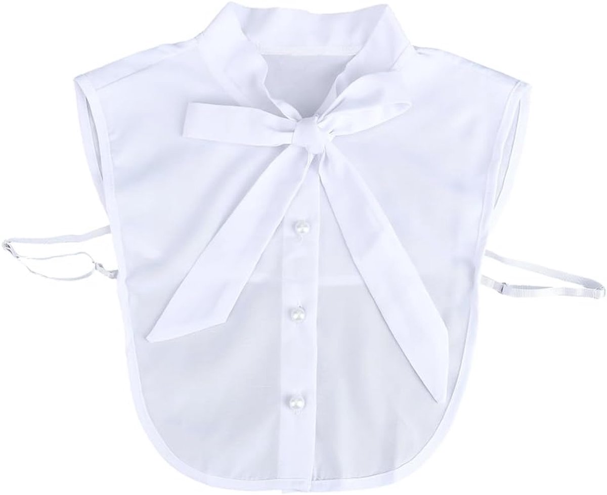 Hemdkraag, nepkraag, halve overhemden, ronde blouse, hoge Victoriaanse valse stropdas voor rollenspel, kostuum, party, wit