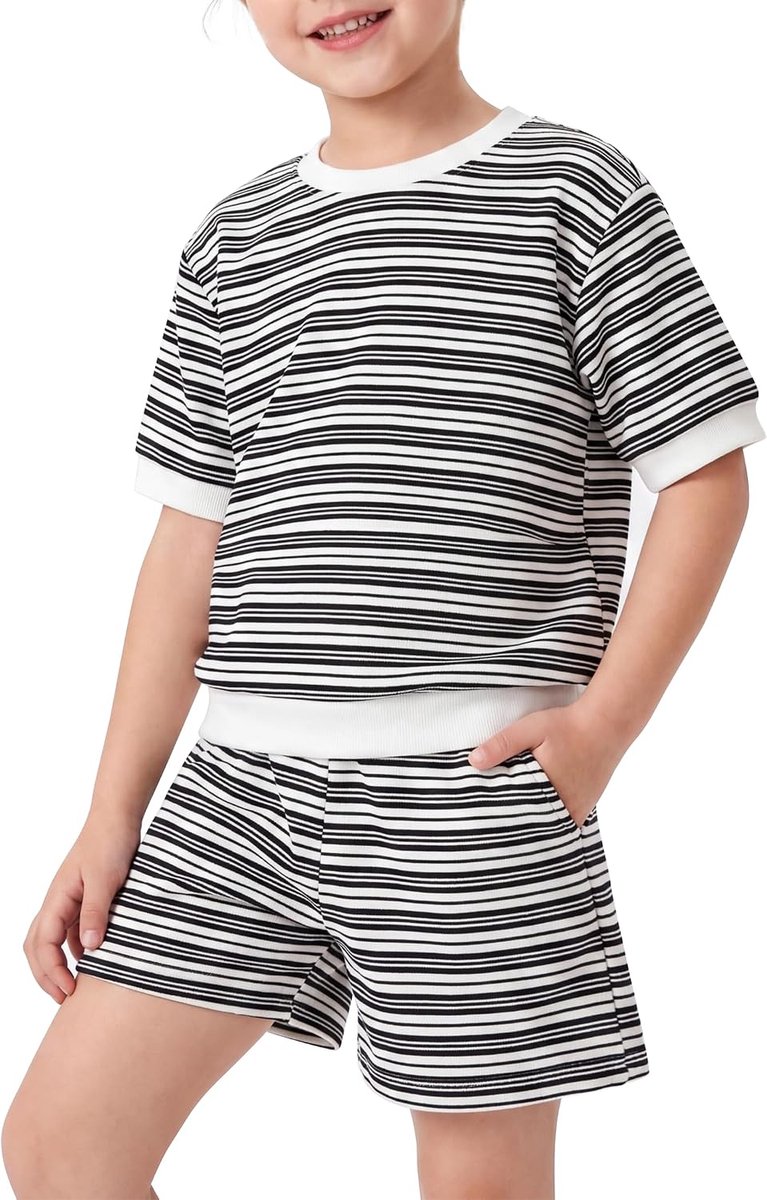 T shirt Top Kort Broek Sportschool Actief Wit Grijs Hart 4-10 jaar