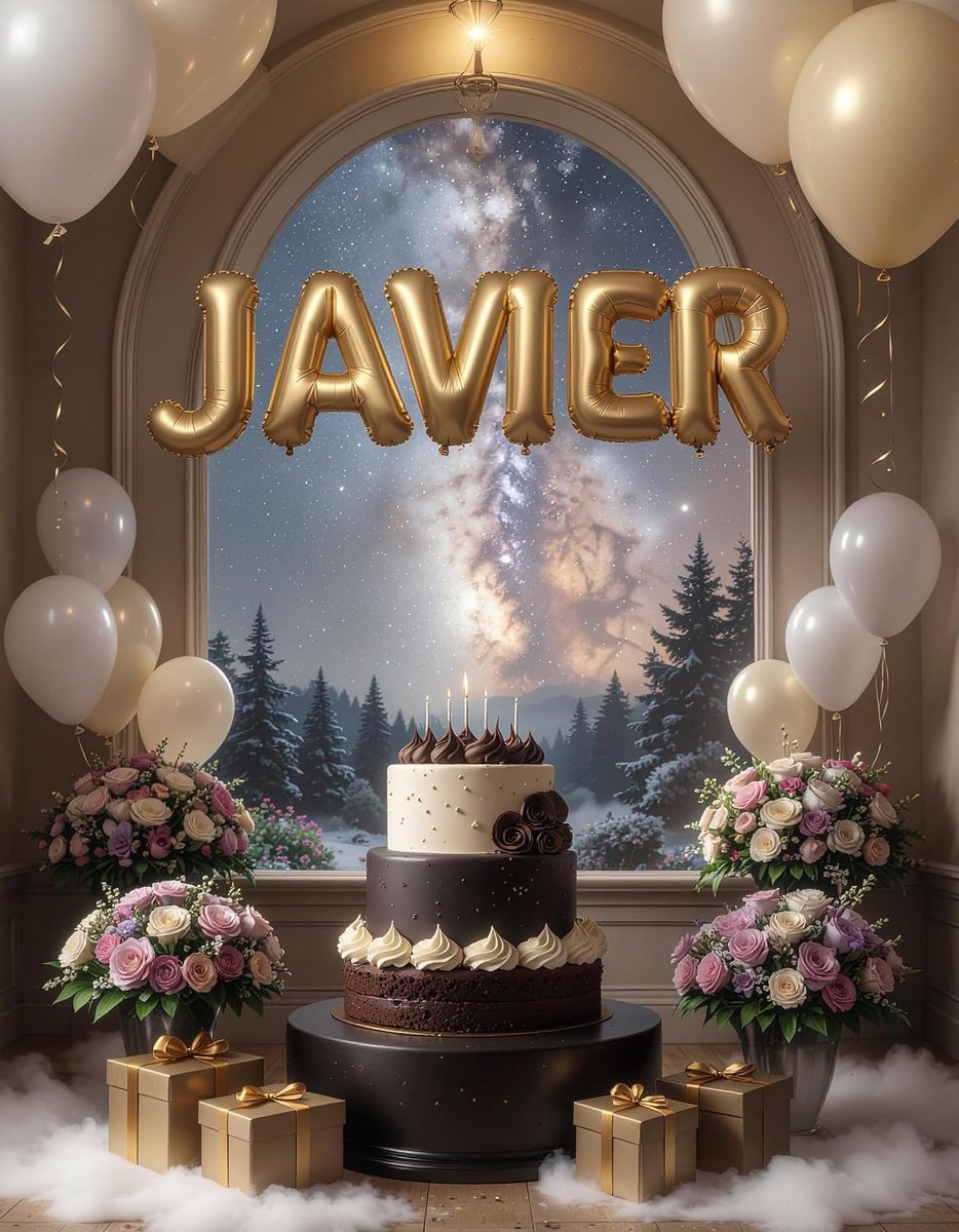 Verjaardagskaart Javier met naam, ballonnen, voor hem