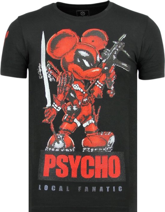 Psycho Mouse - Bedrukte T shirt Mannen - 6321Z - Zwart