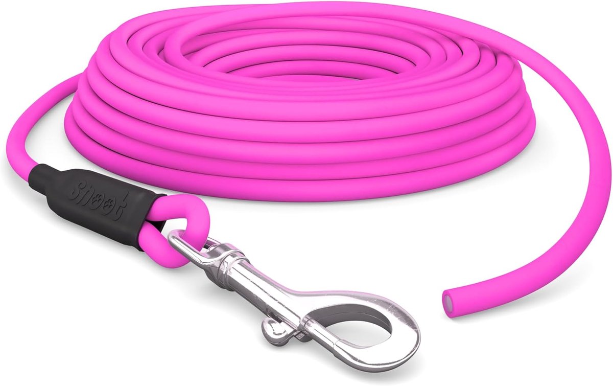 SnelShoppen - Running Lead voor Honden 10 m, Waterdichte Hondenriem, Ronde Leiding, Zonder Lus, Veilig Trainingslijn, Roze, Tot 35 kg