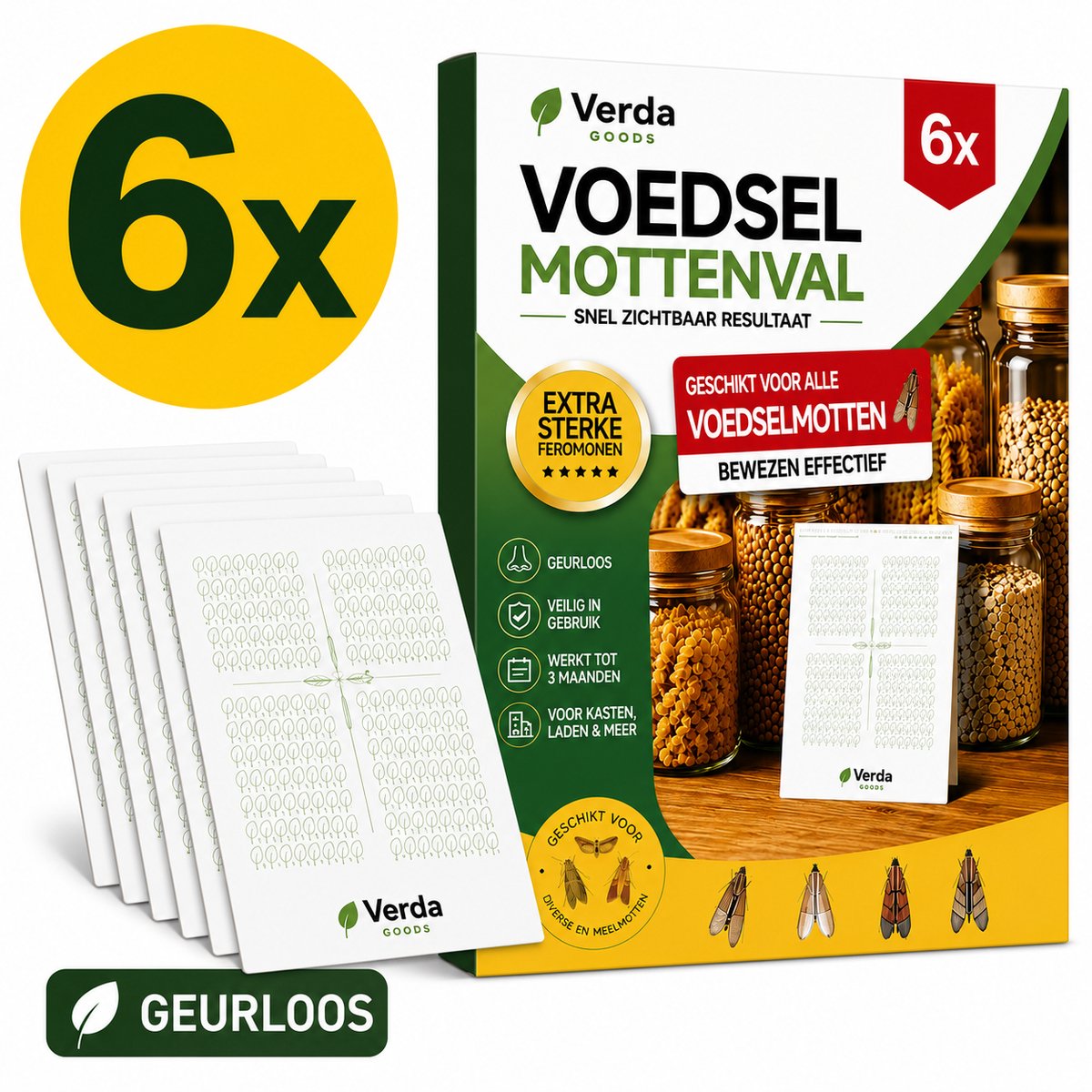 Mottenval – Verda Goods Voedselmottenval 6 stuks - Motten - Mottenvallen Voedselmotten - Meelmotten - Meelmot - Feromoonval - Meelmottenval - Voedselmot - Feromoonval - Meelmotten val - Levensmiddelenmottenval - Mottenvanger - Meelmotten kleefval