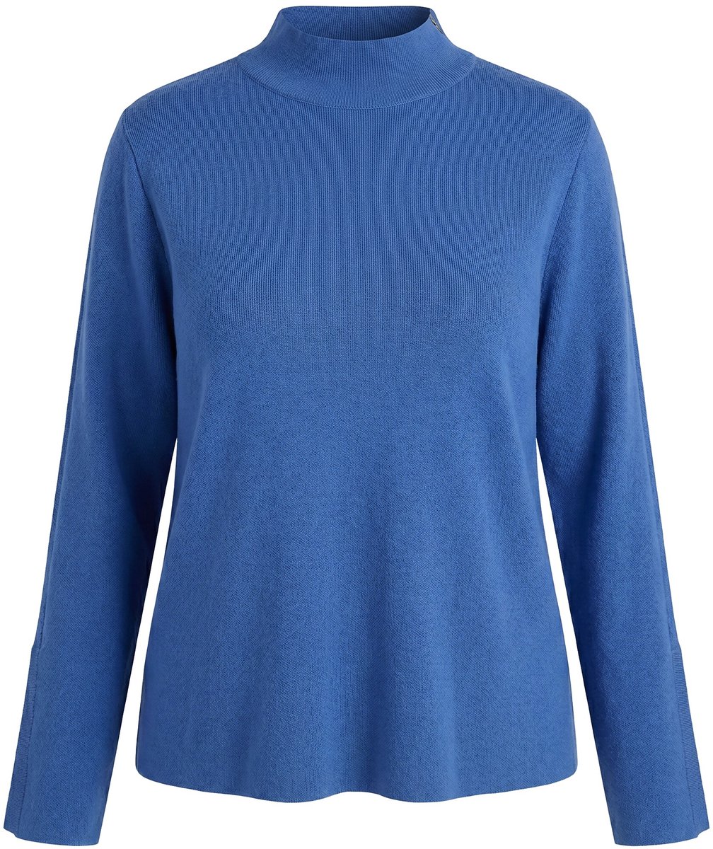 Ulla Popken - Dames - Trui mouwsplitten opstaande kraag ritssluiting - Azuurblauw - Maat 54+