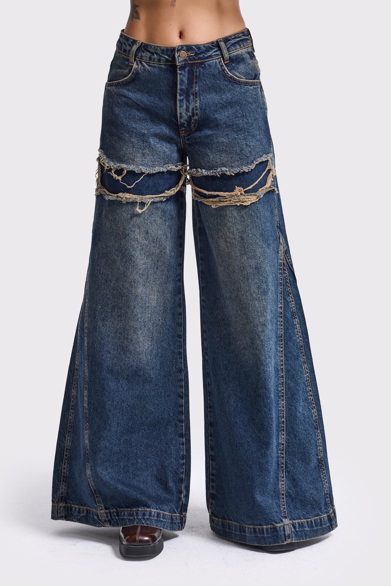 It's Basic - RIPPED PALAZZO MID RISE JEANS