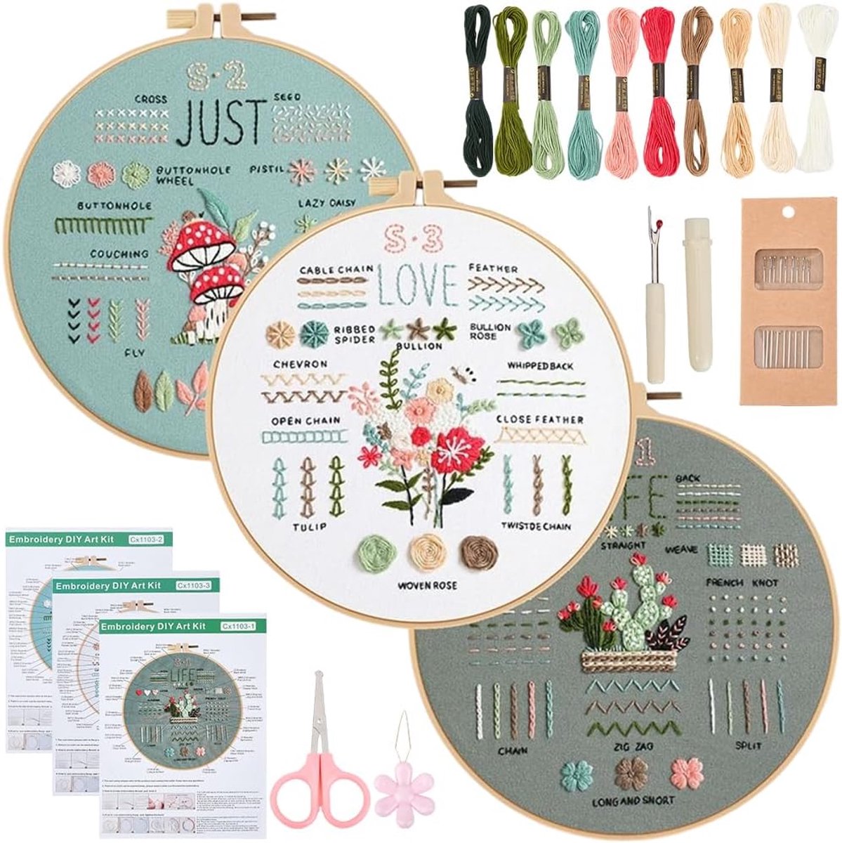 Draden Diy Borduurmaterialen Kit Hand Geborduurde Starter Set Bloemen En Planten Patroon Naaien Tool Met Stof En Hoepels Schaar Voor Maken Festival Verjaardagscadeaus Home Decor