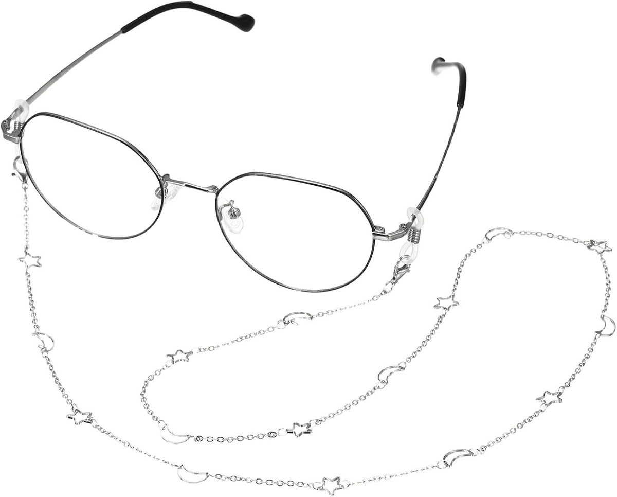 Stijlvolle brillenkettingen voor dames en heren met sterren en maan, anti-verlies lanyards en halsbanden voor zonnebrillen en brillen, zilver