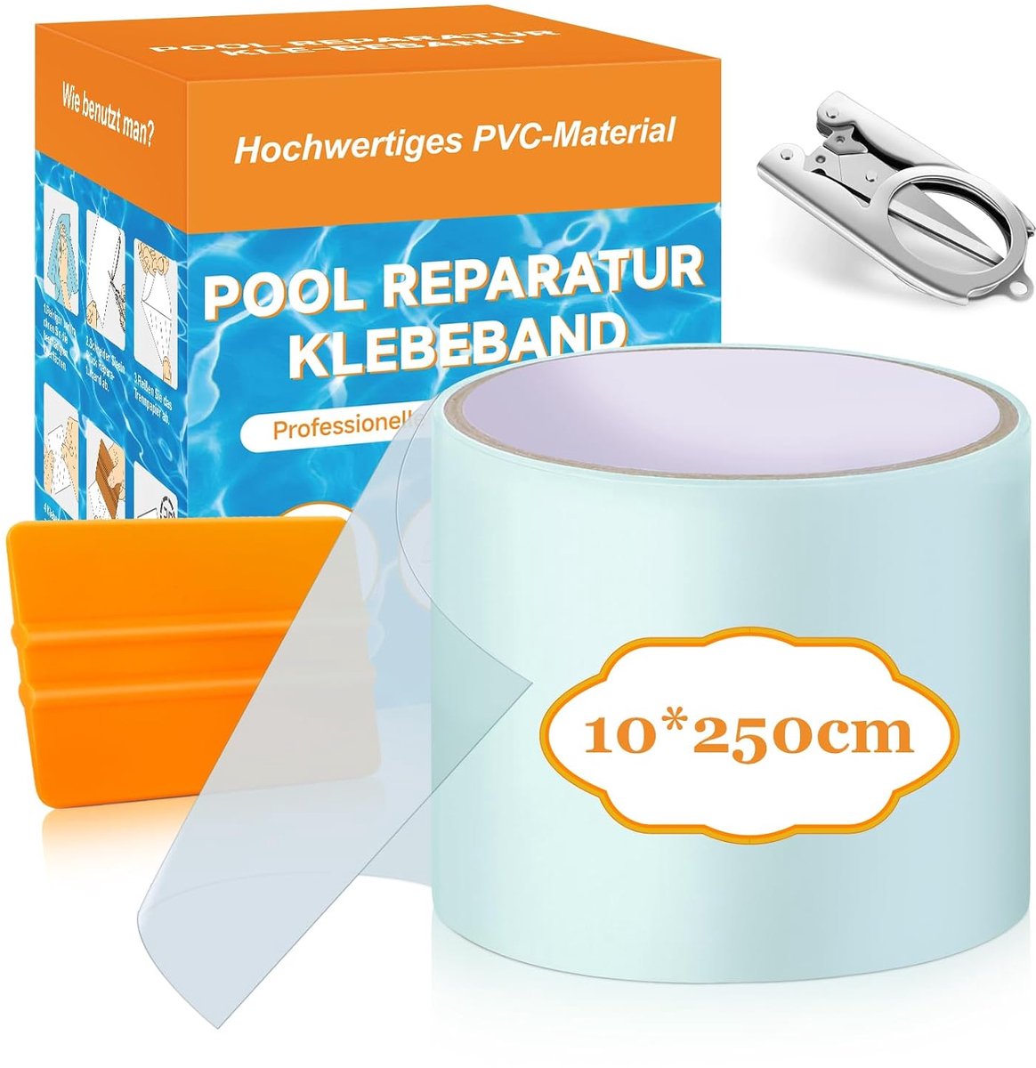 Zwembad reparatieset onderwater, 10x250cm zwembad pleisters zelfklevend set, PVC zwembad pleisters kleefband waterdicht, onderwaterlijm flex tape voor zwembad, zwembadfolie, opblaasboot