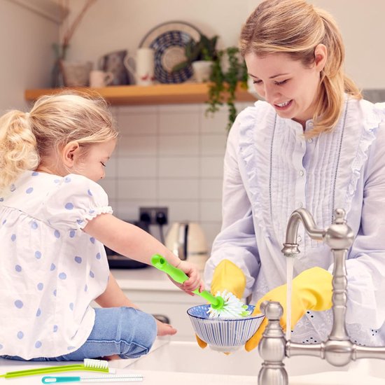 7-delige reinigingsborstel voor Thermomix TM31, TM5, TM6, TM21, multifunctionele afwasborstel met 2 haken en 1 netzak voor mixpot, mixpotmes, flessen, kopjes — afbeelding 2