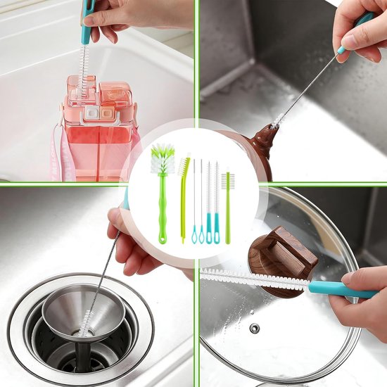 7-delige reinigingsborstel voor Thermomix TM31, TM5, TM6, TM21, multifunctionele afwasborstel met 2 haken en 1 netzak voor mixpot, mixpotmes, flessen, kopjes — afbeelding 5