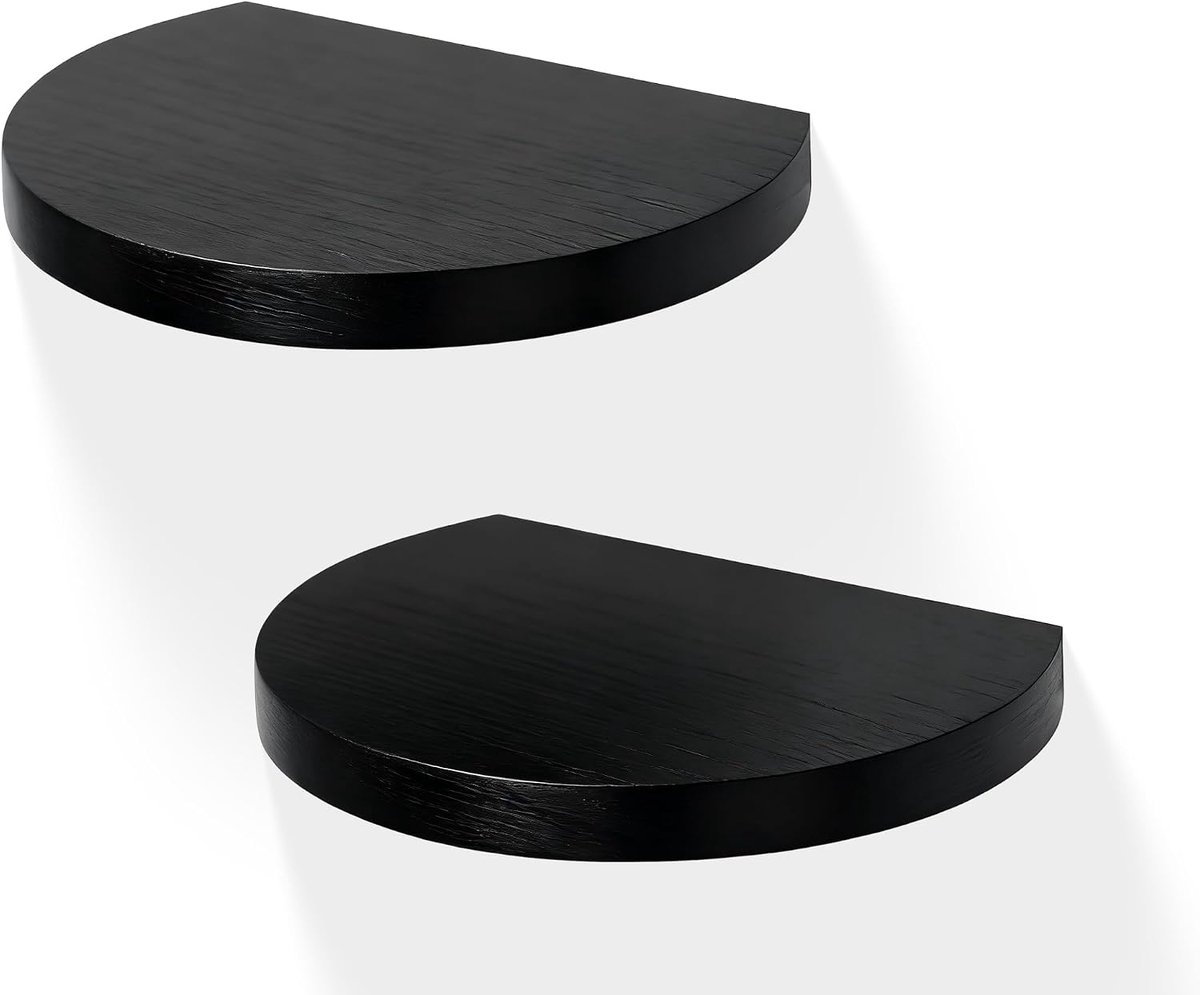 Zwevende Houten Planken, Mini-Wandplank in Compacte Stijl voor Kleine Voorwerpen, Hangende Wandplankdecoratie, 2er-Set (Rustiek Zwart)