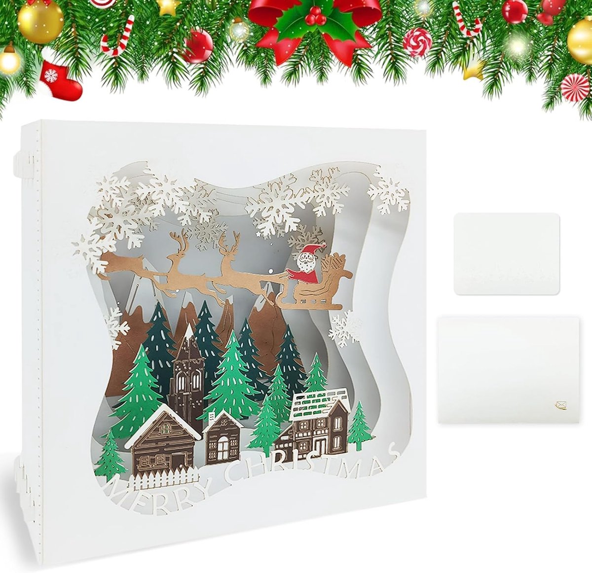 Kerstkaart met enveloppen, 3D pop-up kerstkaarten, pop-up kerstkaart, 3D wenskaart, kerstcadeau