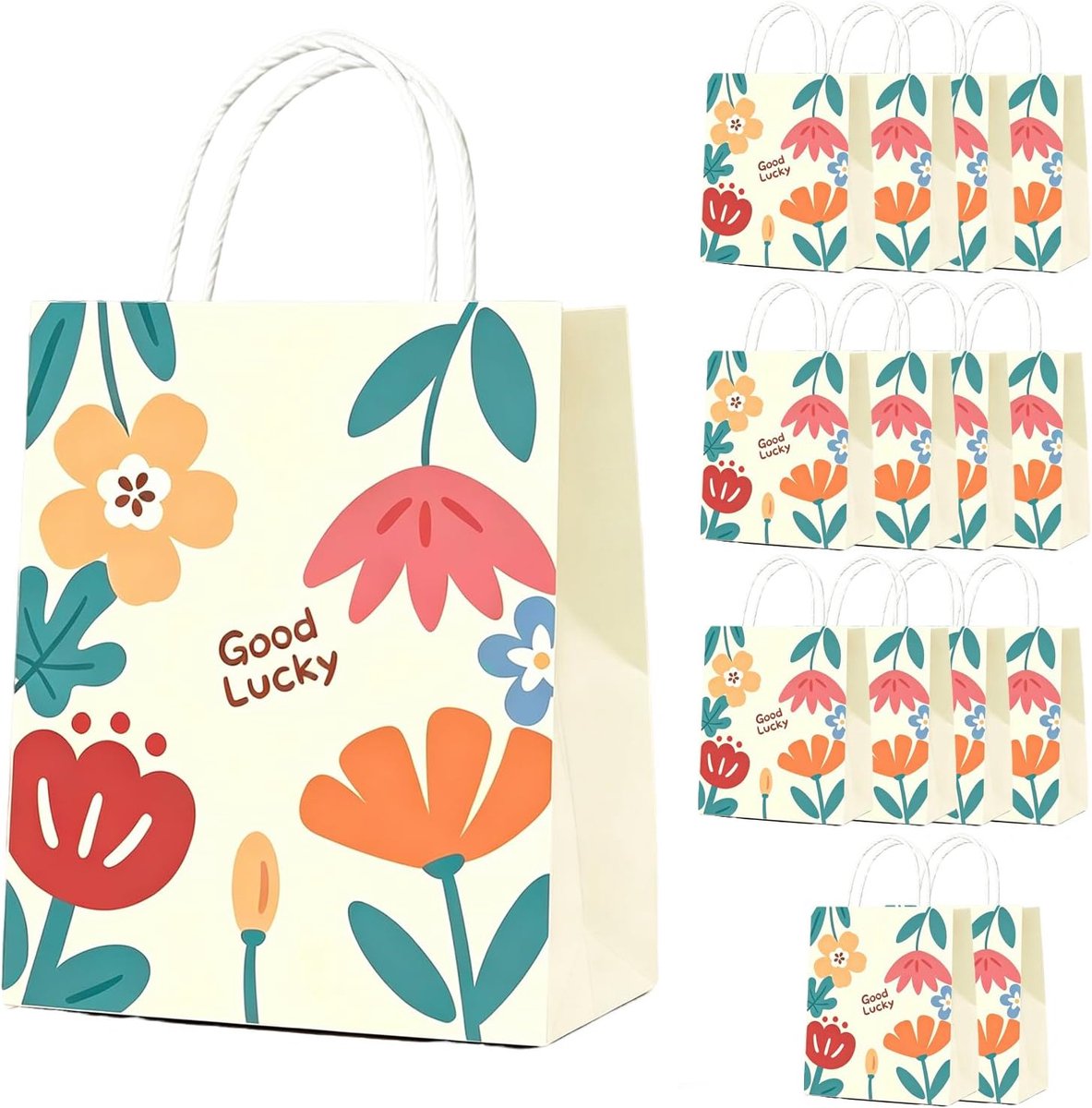 15 stuks zachte bloemen cadeauzakken met handvat, schattige papieren zakken voor verjaardagen, partijen & feesten, veelzijdige snoepzakken voor feestcadeautjes en gastgeschenken